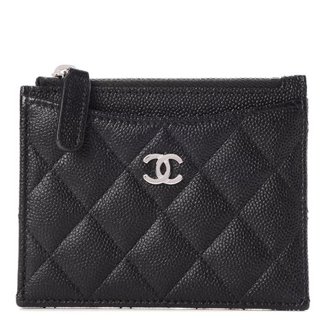 Chanel CC Caviar Quilted Zip Card Holder Black